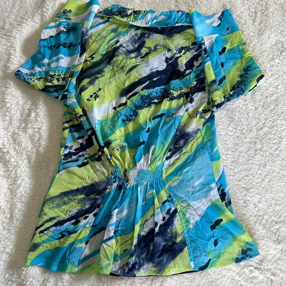 Picadilly Fashions 2-Pc Set Top & Mesh Tank Abstract Multi-Color Blue Green Sz M - Picture 11 of 11